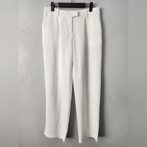 Sophie Rue Crepe Pleat White Straight Wide Leg Trouser Medium - Picture 1 of 7